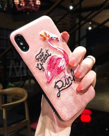 3D Embroidered Flamingo Pink Case