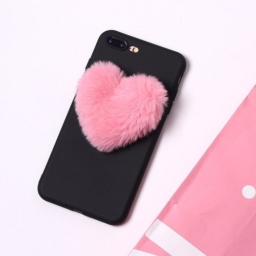 Fluffy heart phone case