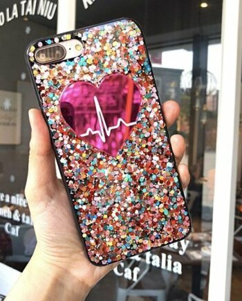 pink heart glitter phone case