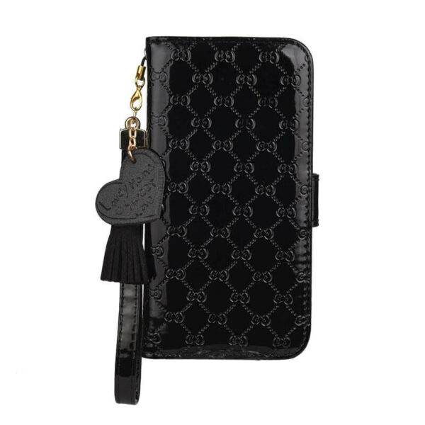 Black Leather Wallet iPhone Case With Hand Strap