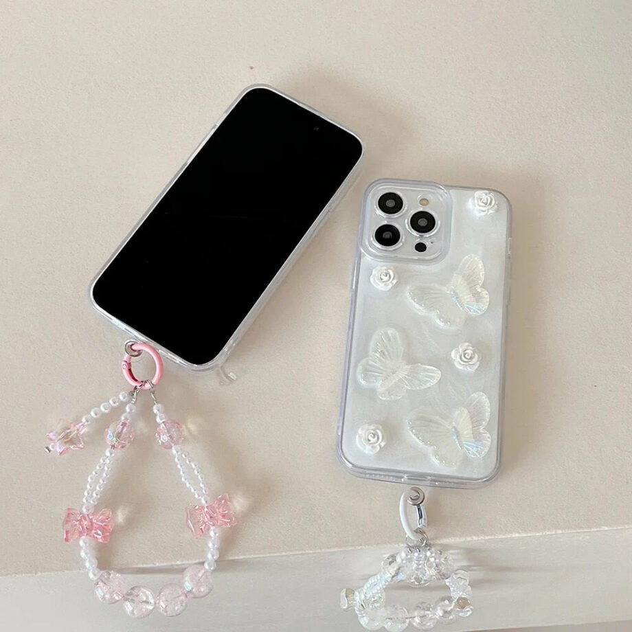 Pink Butterfly iPhone Case with Charm Chain (2)