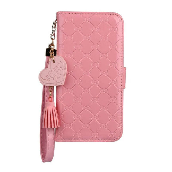 Pink Leather Wallet iPhone Case With Hand Strap
