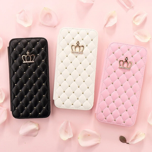 quilted jeweled princess crown flip wallet iPhone case