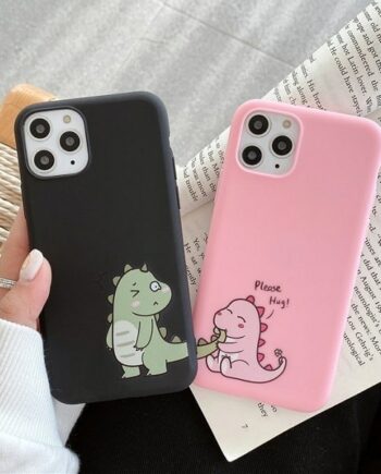 Pink and Black dinosaur phone case for couple
