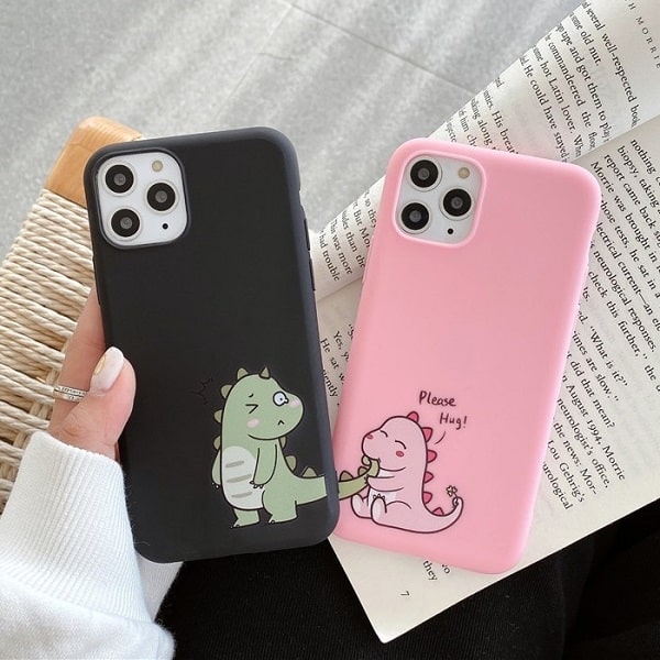 Pink and Black dinosaur phone case for couple