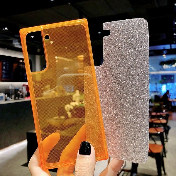 square fluorescent glitter clear phone case for Samsung Galaxy S21, S21 Ultra, S20 Plus, S10