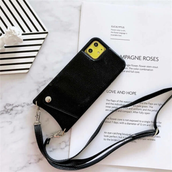 Black iPhone Wallet Case With Crossbody Strap
