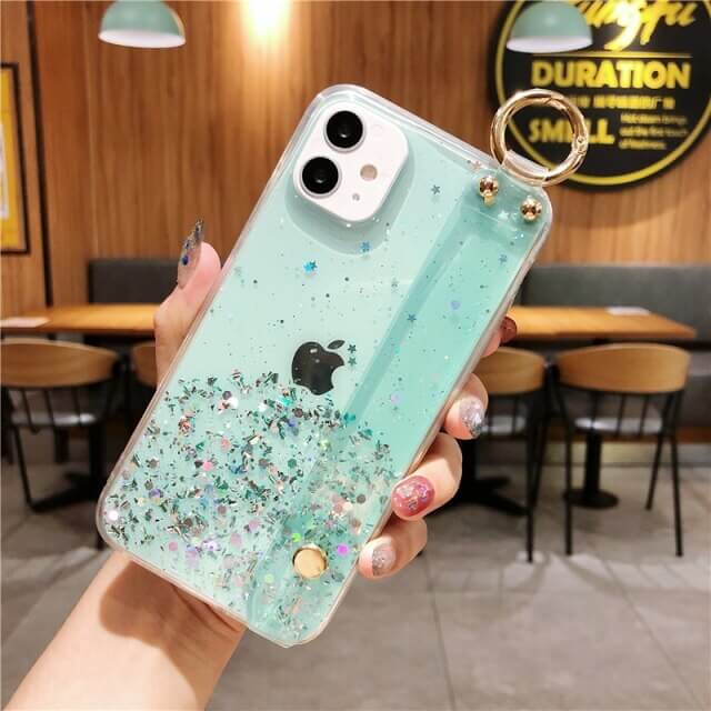 Glitter Phone Case With Strap-green
