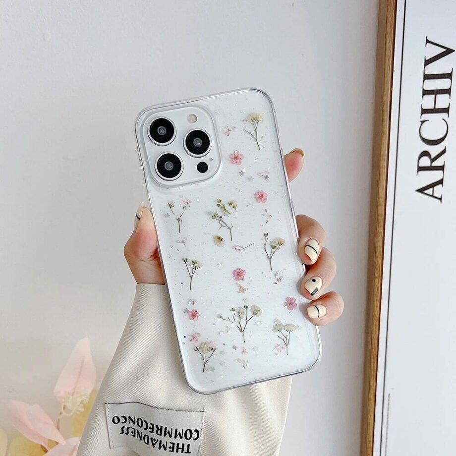 Glitter Star Real Dried Flower Clear iPhone Case