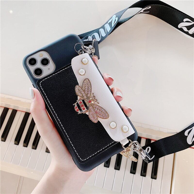 Pearl Bee Wallet Phone Case With Lanyard