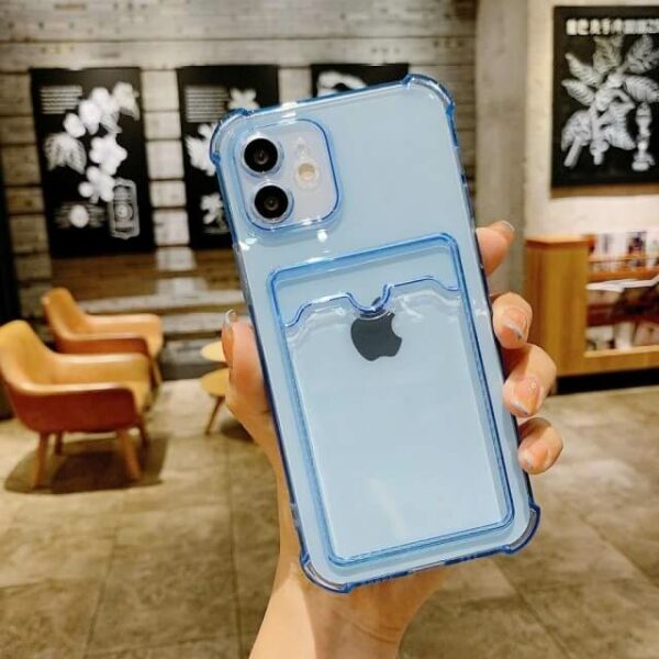 Shockproof Clear Phone Case with Card Holder- Blue