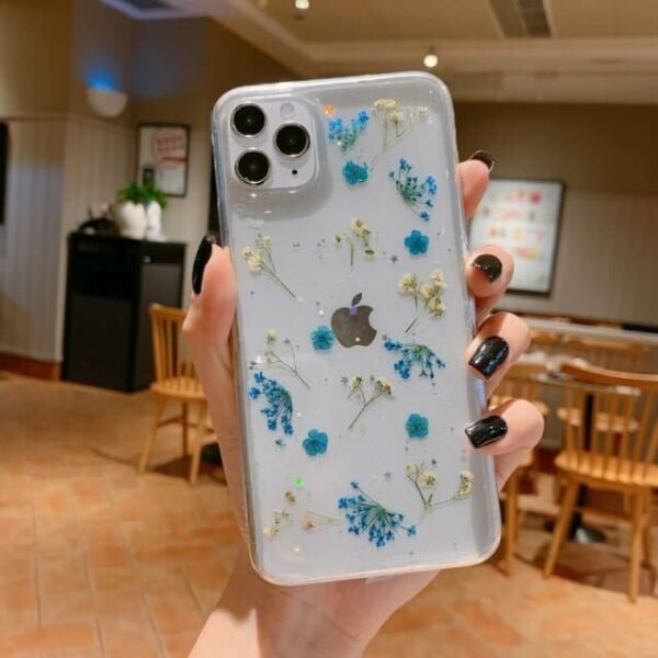 dried flower phone case - blue