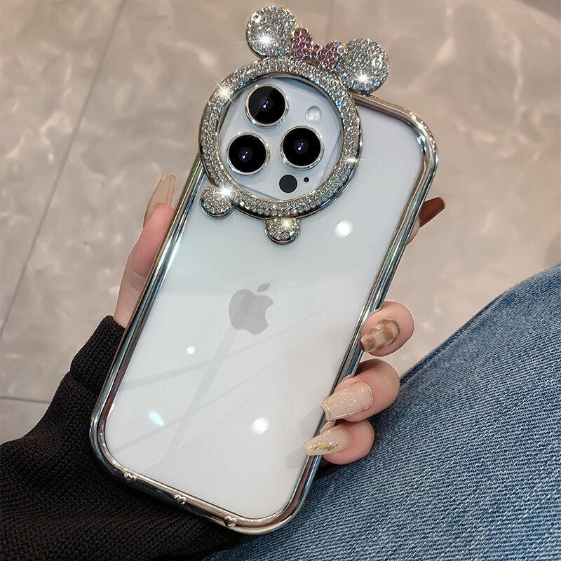 Silver Rhinestone Diamond Bear Ear iPhone Case