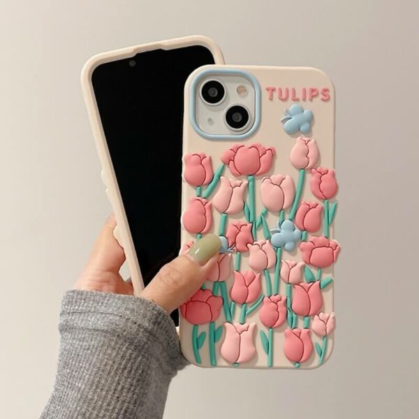 Cute 3D Butterfly with Pink Tulip Flower Phone Case