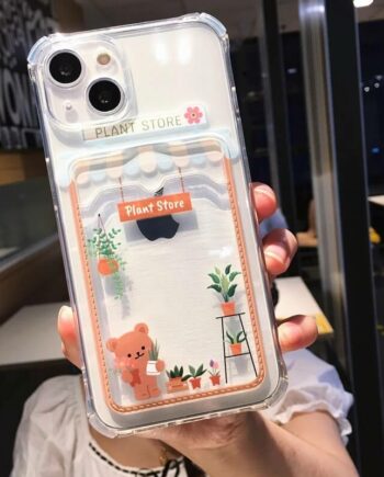 Cute Bear Card Pocket Wallet iPhone Case