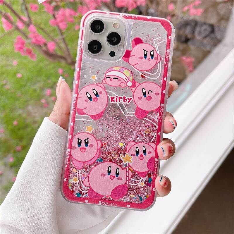 Glitter Dynamic Liquid Quicksand Cute Kirby Phone Case