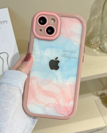 pink and blue marble bumper phone case
