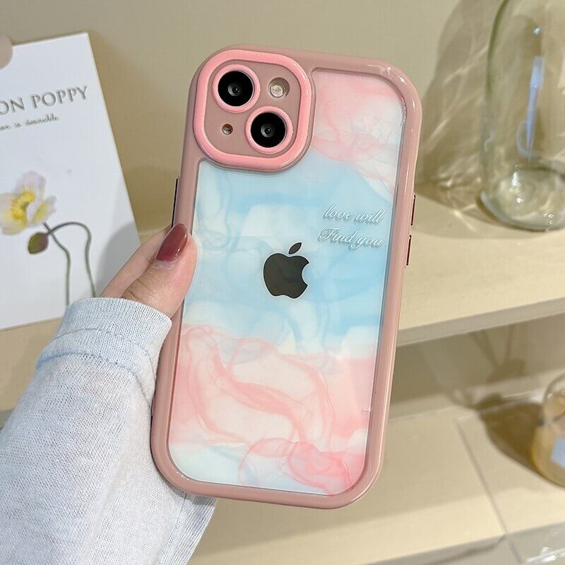 pink and blue marble bumper phone case