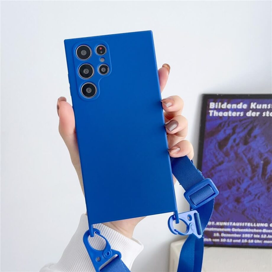 Blue Silicone Samsung Case With Lanyard