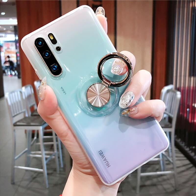 Clear silicone huawei phone case with ring holder