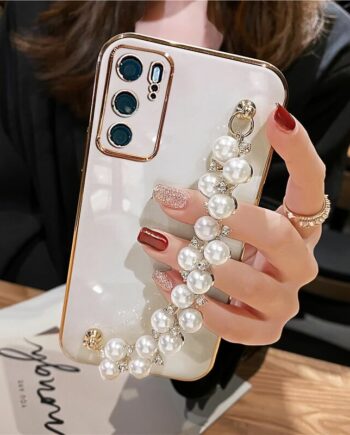 Diamond Huawei Case with Pearl Bracelet Chain