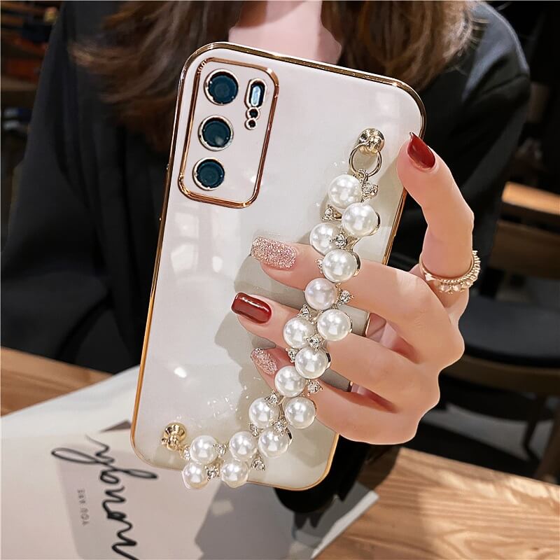 Diamond Huawei Case with Pearl Bracelet Chain