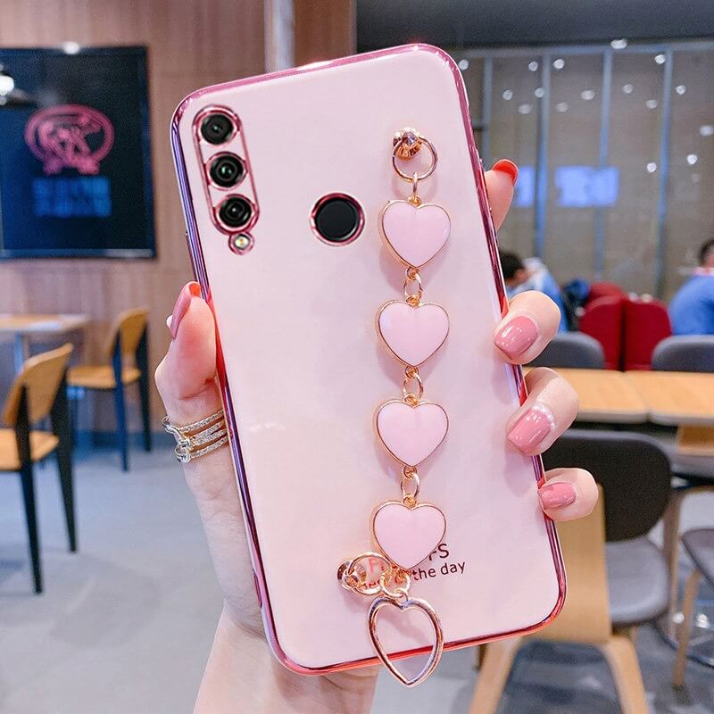 Love Heart Chain Bracelet Huawei Phone Case - Pink