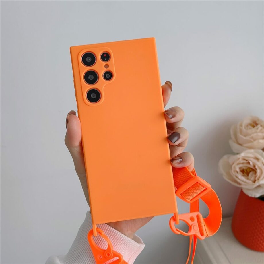 Orange Silicone Phone Case With Adjustable Lanyard