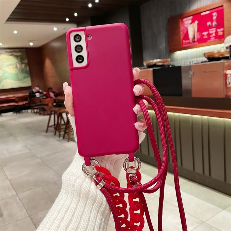 Red Silicone phone case with crossbody and hand strap