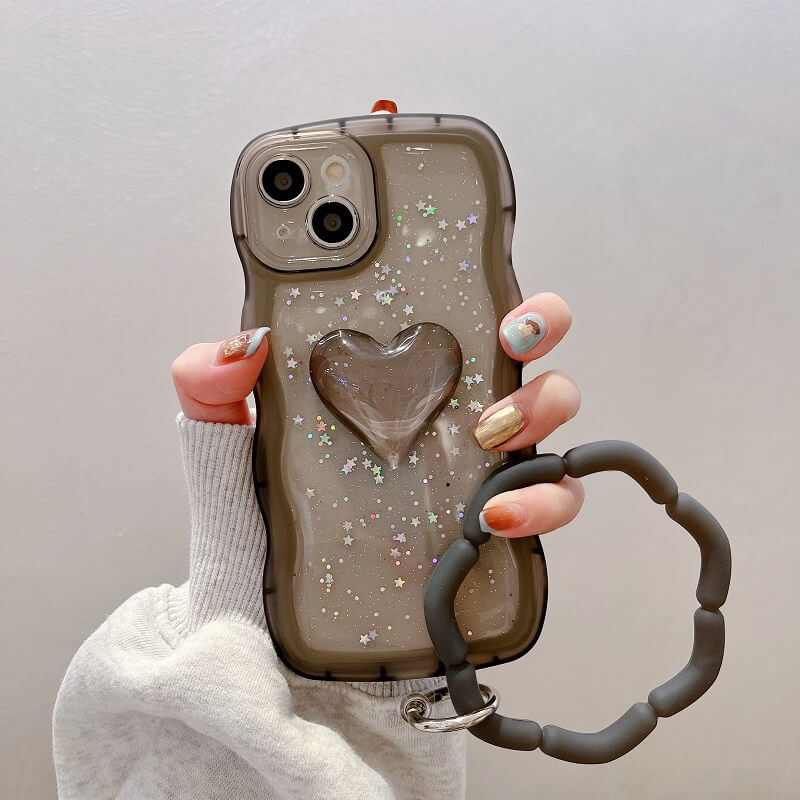 Black Glitter Love Heart iPhone Case With Bracelet