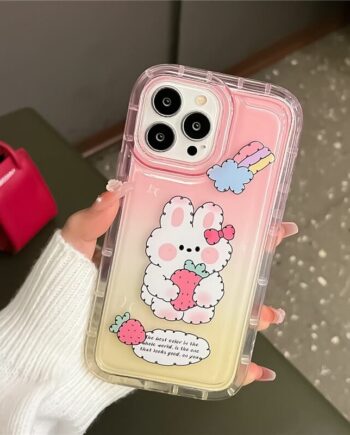 Cute White Rabbit Holding Strawberry iPhone Case