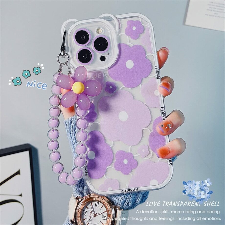 Flower Beaded Hand Chain iPhone Case - Purple