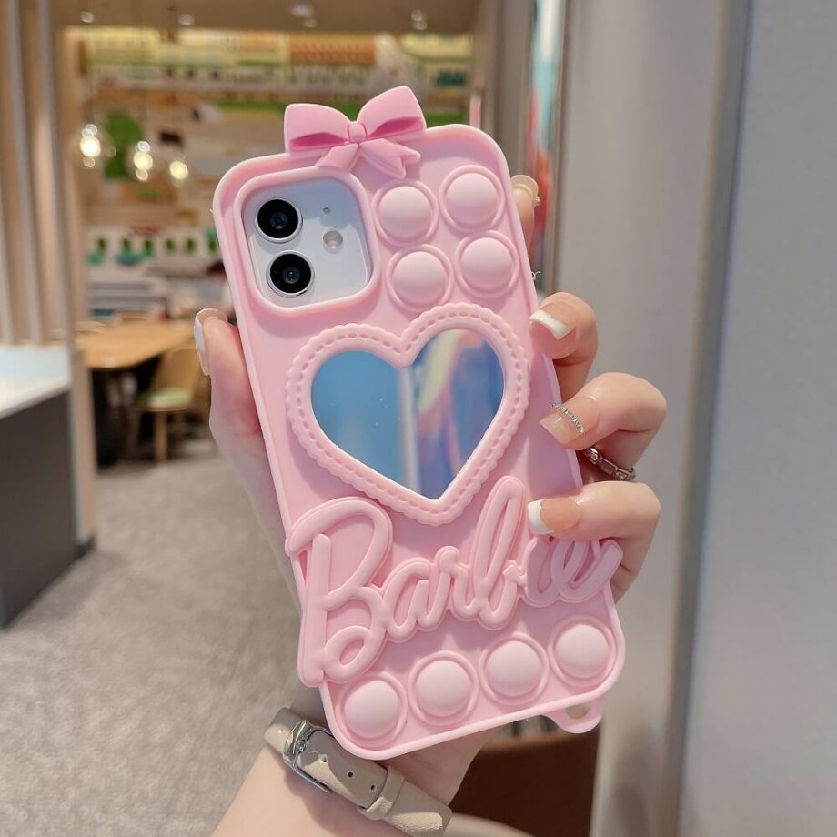 Pink Barbie Bow iPhone Case With Mirror Heart Back