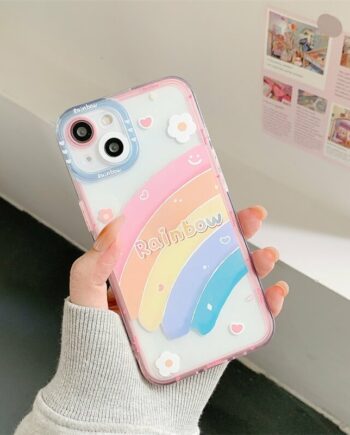 rainbow flower clear phone case