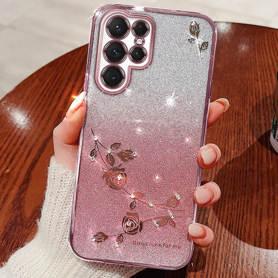 Glitter Flower Protective Samsung Phone Case Cover