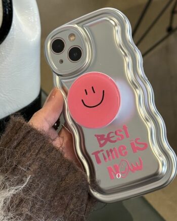 Best Time Is Now iPhone Case With Pink Smile Pop Up