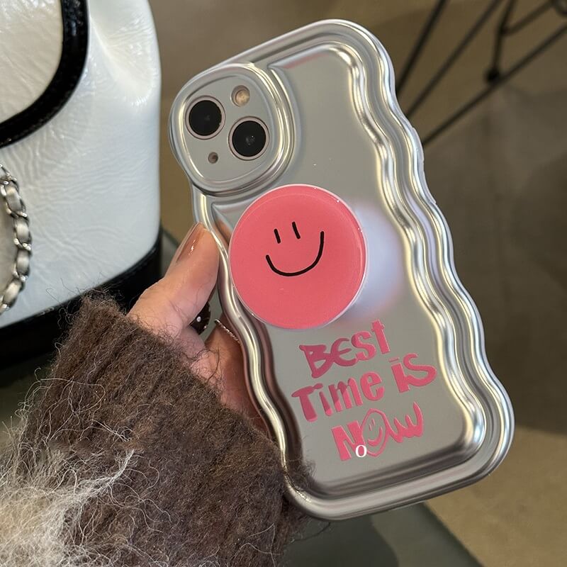 Best Time Is Now iPhone Case With Pink Smile Pop Up