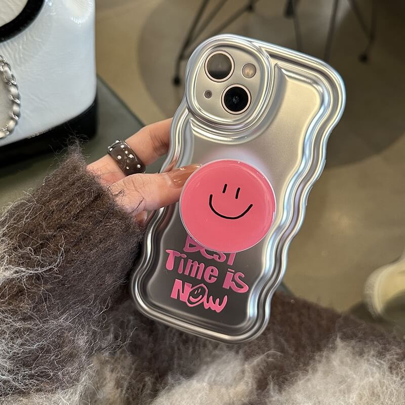 Best Time Is Now iPhone Case With Pink Smiley Pop Up Holder
