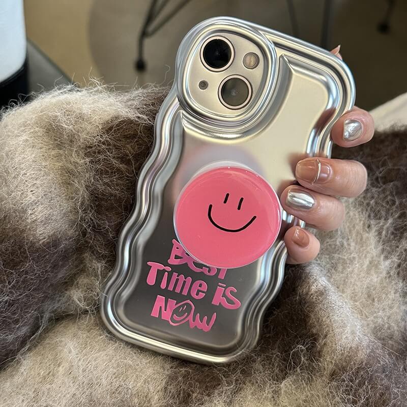 Best Time Is Now iPhone Case With Pink Smiley Stand Holder