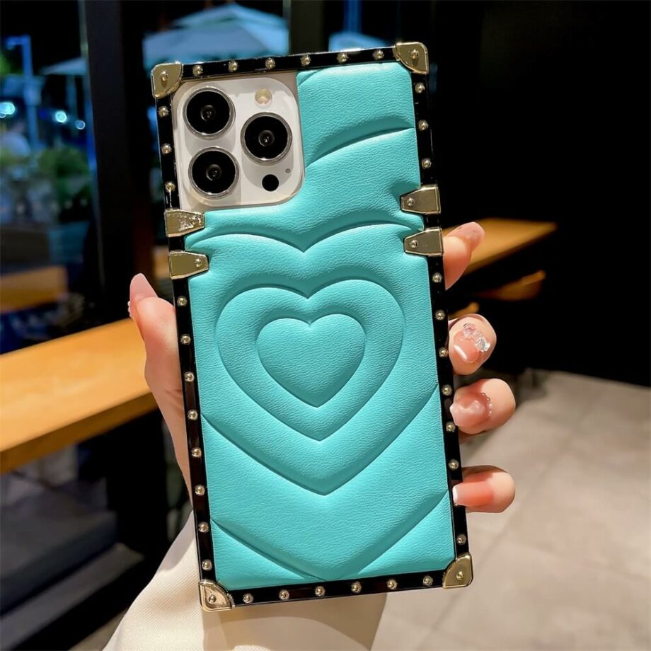 Soft Textured Heart Print Square iPhone Case - Sky Blue