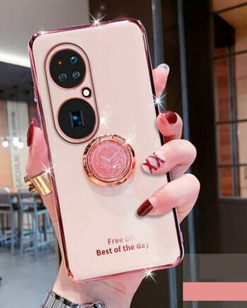 Luxury Plating Silicone Huawei P50 Pro Case With Finger Ring