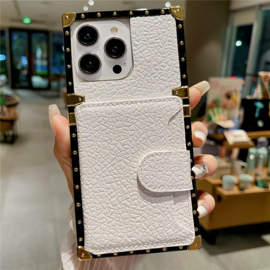 White Speckled Dots Wallet Square iPhone Case