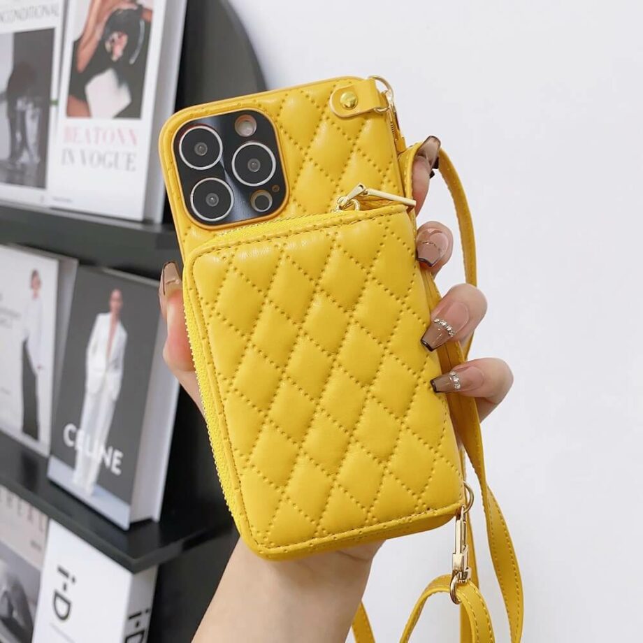 Yellow Leather Coin Purse Wallet Case for iPhone