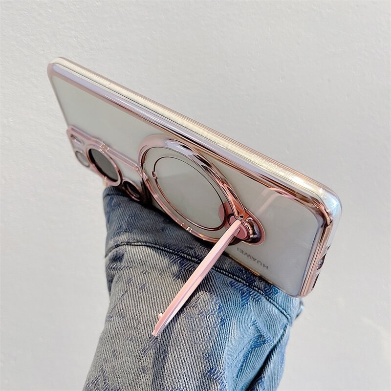 Clear Huawei phone case with magnetic ring stand holder