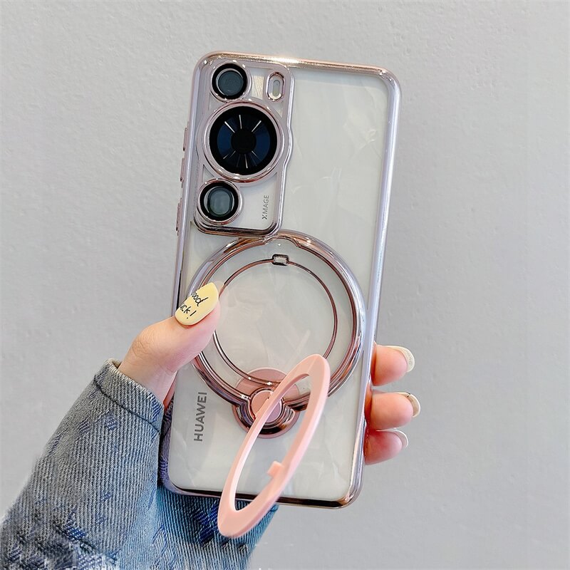 Clear Huawei phone case with ring stand on back