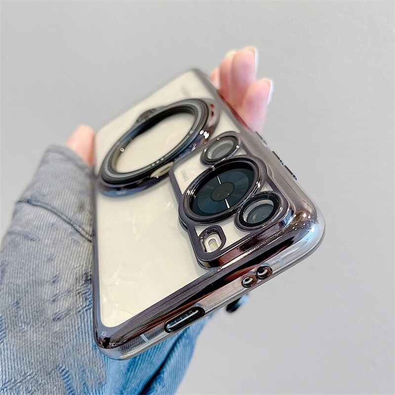 Clear Magnetic Huawei phone case with ring stand on back
