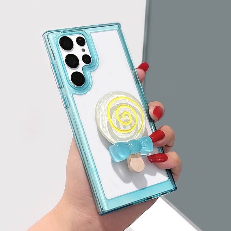 Clear phone case With Lollipop Pop Up Holder - Blue