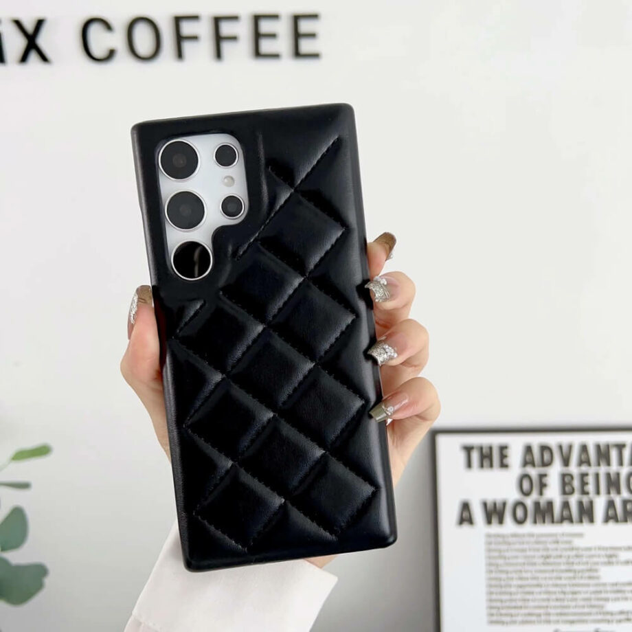 Black 3D Rhombic Diamond Leather Phone Case