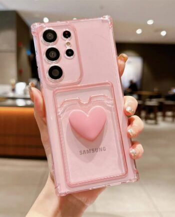 Cute Clear Samsung Case with heart-shaped card holder