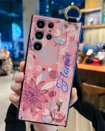 Pink Flower Samsung Phone Case with Hand Strap